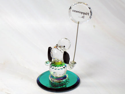 Silver Deer Vintage Crystal Snoopy Figurine With Iridescent Base and Happiness Sign - RARE! - snoopn4pnuts.com