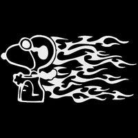 Flying Ace Snoopy With Flames Die-Cut Vinyl Decal - White