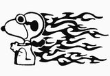 Flying Ace Snoopy With Flames Die-Cut Vinyl Decal - Black