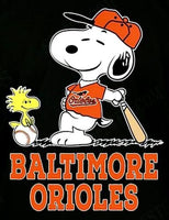 Snoopy Professional Baseball Indoor/Outdoor Waterproof Vinyl Decal - Baltimore Orioles