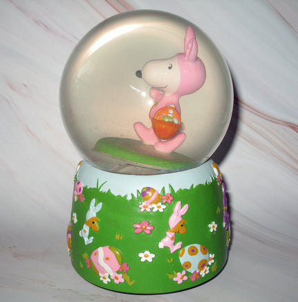 Dept. 56 "Snoopy Easter Bunny" Musical Water Globe (Plays Well But Water Hazy And Inner Base Tilted)