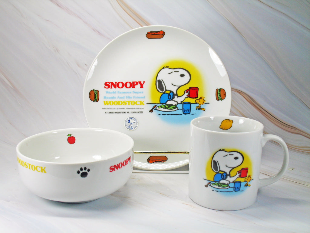 Snoopy Vintage 3-Piece Children's Ceramic Dish Set - RARE ...