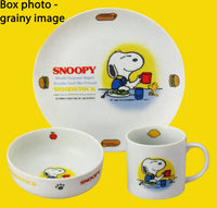 Snoopy Vintage 3 - Piece Children's Ceramic Dish Set - RARE! - snoopn4pnuts.com