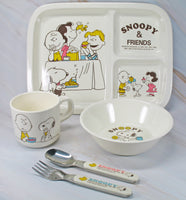 Snoopy 5 - Piece Children's Melamine Dish and Utensil Set - RARE! Japanese Sample! - snoopn4pnuts.com