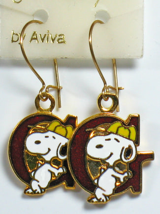 Snoopy Alphabet Cloisonne Latch Back Earrings - Red "G" - snoopn4pnuts.com