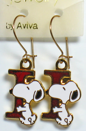 Snoopy Alphabet Cloisonne Latch Back Earrings - Red "I" - snoopn4pnuts.com