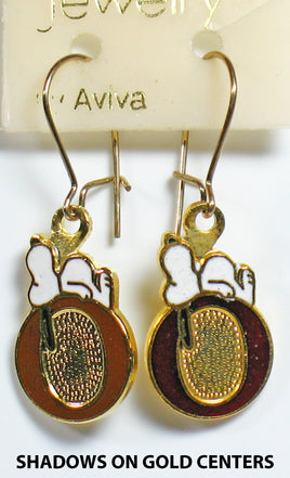 Snoopy Alphabet Cloisonne Latch Back Earrings - Gold "O" - snoopn4pnuts.com