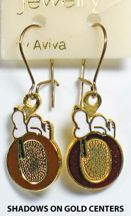 Snoopy Alphabet Cloisonne Latch Back Earrings - Gold "O" - snoopn4pnuts.com