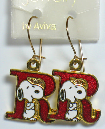 Snoopy Alphabet Cloisonne Latch Back Earrings - Red "R" - snoopn4pnuts.com