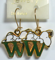 Snoopy Alphabet Cloisonne Latch Back Earrings - Green 