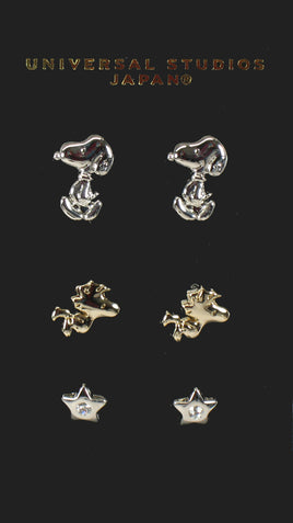 Snoopy Snoopy and Woodstock 3 - Pair Post Earrings Set (Includes Star - Shaped Earrings with Cubic Zirconia Crystals) - snoopn4pnuts.com