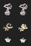 Snoopy Snoopy and Woodstock 3-Pair Post Earrings Set (Includes Star-Shaped Earrings with Cubic Zirconia Crystals)