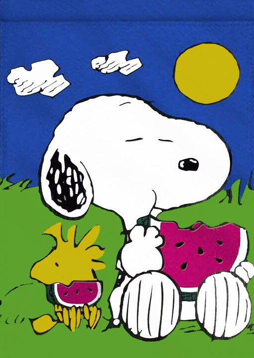 Peanuts Double-Sided Flag - Snoopy Eating Watermelon| snoopn4pnuts.com