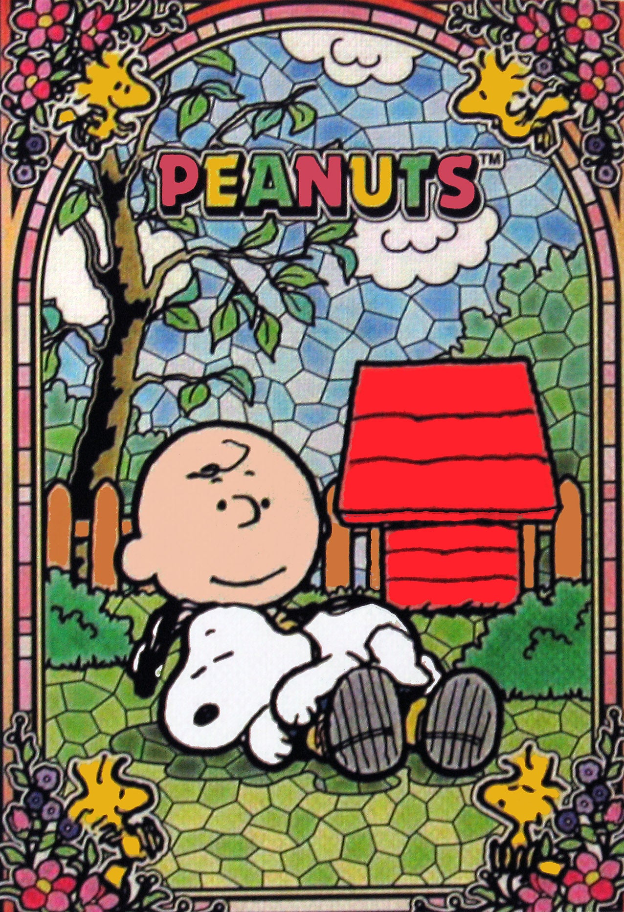 Peanuts Double-Sided Flag - Stained Glass-Style Charlie Brown and Snoopy