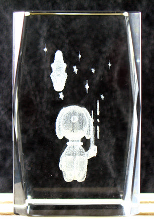 Snoopy Glass Cube With Laser Etched 3 - D Image - Moon and Stars (Crystal Clear) - snoopn4pnuts.com