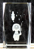 Snoopy Glass Cube With Laser Etched 3-D Image - Moon and Stars (Crystal Clear)