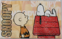 Peanuts Vinyl Credit Card or License Sleeve With Sparkling Glitter Accents - Charlie Brown and Snoopy