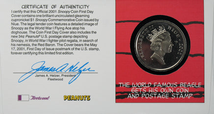 2001 Snoopy Official First Day of Issue Snoopy Stamp and $1 Niue Coin - RARE! - snoopn4pnuts.com