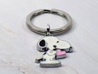 Snoopy Silver Plated Key Chain - Pink Heart (Shiny Silver Ring) - snoopn4pnuts.com