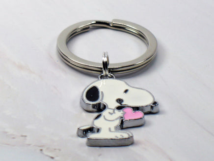 Snoopy Silver Plated Key Chain - Pink Heart (Shiny Silver Ring) - snoopn4pnuts.com