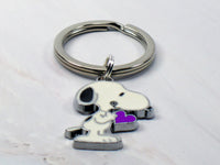 Snoopy Silver Plated Key Chain - Purple Heart (Shiny Silver Ring)