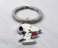 Snoopy Silver Plated Key Chain - Red Heart (Shiny Silver Ring)