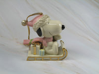 2002 Lenox Snoopy's Sledding Adventure Fine China Christmas Ornament With 24K Gold Accents - snoopn4pnuts.com
