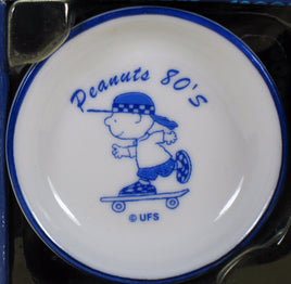 Peanuts Mini China Plate With Stand - 1980's Charlie Brown Skateboarding - snoopn4pnuts.com