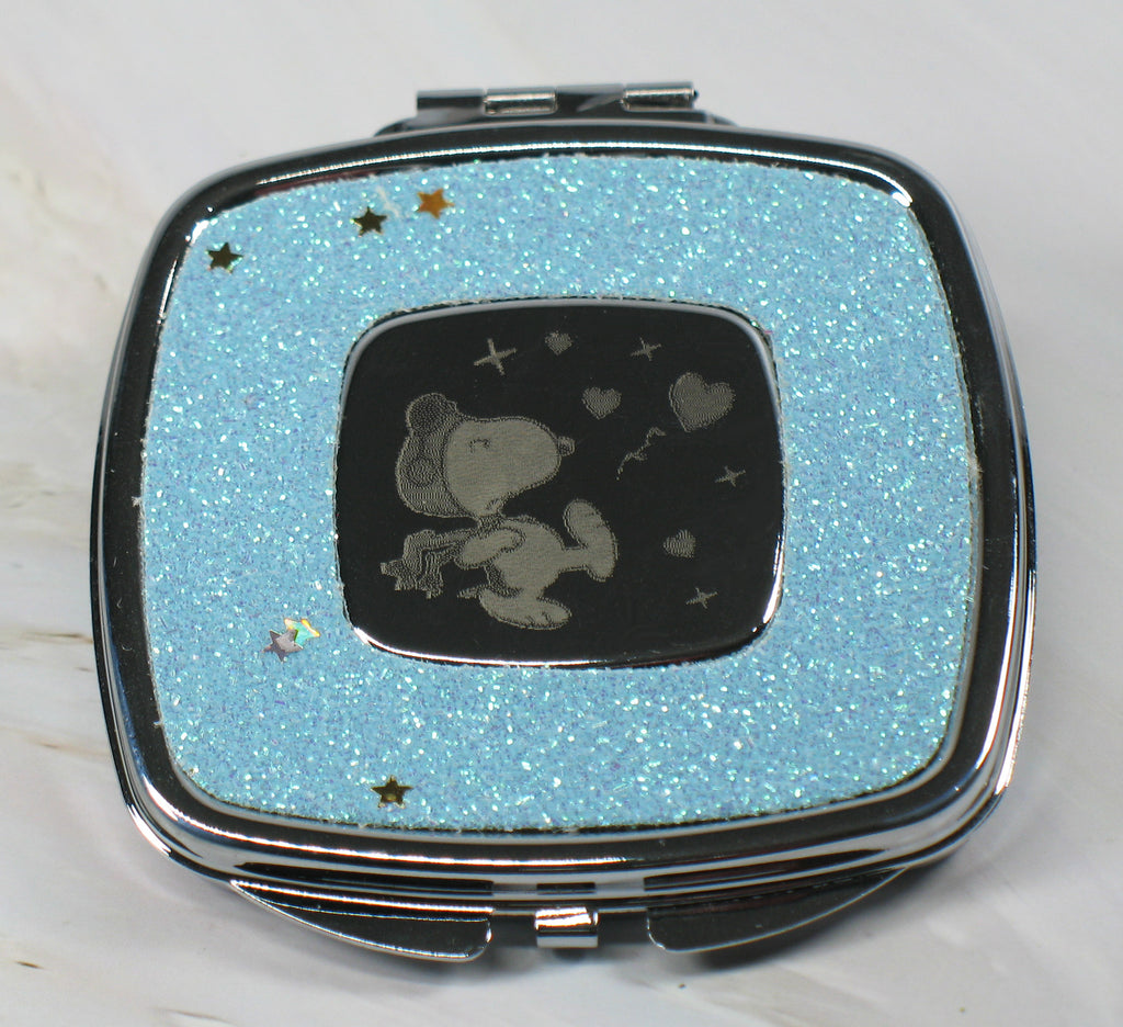 Snoopy Flying Ace Dual-Mirror Metal Compact (Shiny Silver Finish) - Near Mint