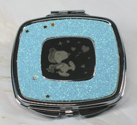 Snoopy Flying Ace Dual-Mirror Metal Compact (Shiny Silver Finish) - Near Mint