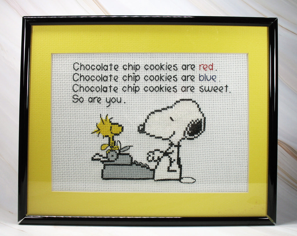 Snoopy and Woodstock Framed Hand Stitched Picture - Chocolate Chip Cookies