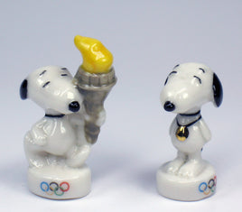 Peanuts Mini Porcelain Figurine - RARE Olympics Torch Runner and Gold Medal - snoopn4pnuts.com