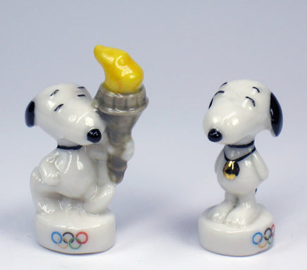 Peanuts Mini Porcelain Figurine - RARE Olympics Torch Runner and Gold Medal - snoopn4pnuts.com