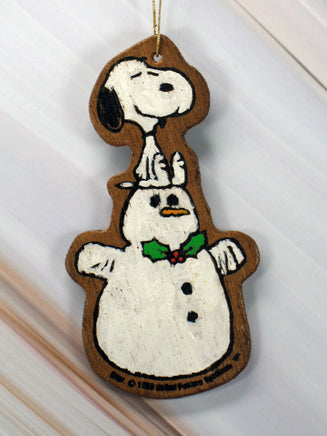Wooden Ornament - Snoopy On Snowman - snoopn4pnuts.com