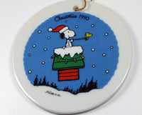 1990 Willitts Porcelain Disk Ornament - Snoopy Santa