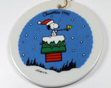 1990 Willitts Porcelain Disk Ornament - Snoopy Santa