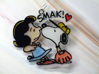 Snoopy Kisses Lucy Faux Stained Glass Ornament (Gold Hat)