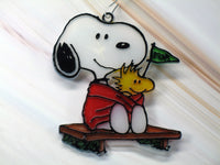 Snoopy Fan Faux Stained Glass Ornament (Near Mint)