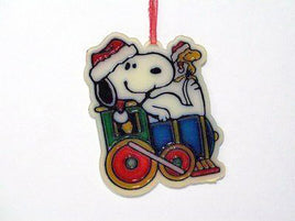 Snoopy On Train Faux Stained Glass Ornament