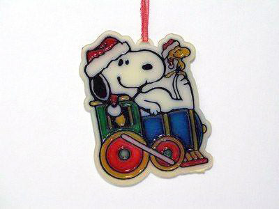 Snoopy On Train Faux Stained Glass Ornament