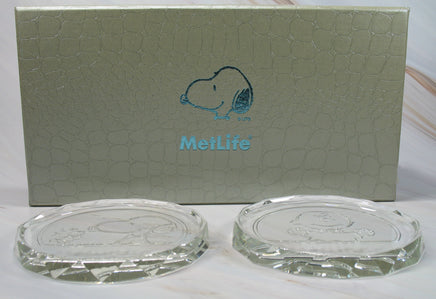Peanuts Met Life Etched Crystal Coaster / Paperweight Set In Gift Box - snoopn4pnuts.com