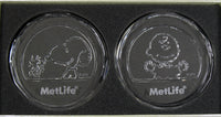 Peanuts Met Life Etched Crystal Coaster / Paperweight Set In Gift Box - snoopn4pnuts.com