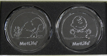 Peanuts Met Life Etched Crystal Coaster / Paperweight Set In Gift Box - snoopn4pnuts.com