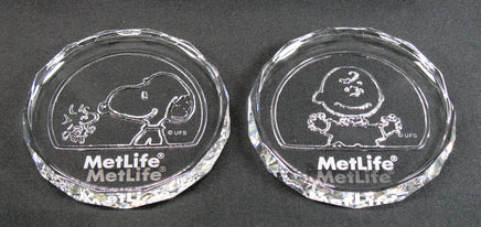 Peanuts Met Life Etched Crystal Coaster / Paperweight Set In Gift Box - snoopn4pnuts.com