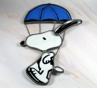 Snoopy With Parachute 2 - D Leaded Stained Glass Decor - snoopn4pnuts.com