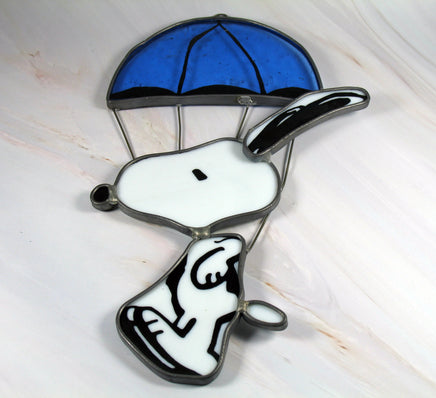 Snoopy With Parachute 2 - D Leaded Stained Glass Decor - snoopn4pnuts.com