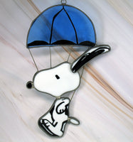 Snoopy With Parachute 2 - D Leaded Stained Glass Decor - snoopn4pnuts.com