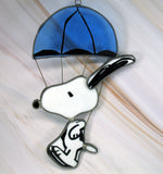 Snoopy With Parachute 2-D Leaded Stained Glass Decor