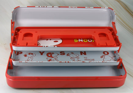 Peanuts Metal Pencil Box With Multiple Hinged Trays - RARE! - snoopn4pnuts.com