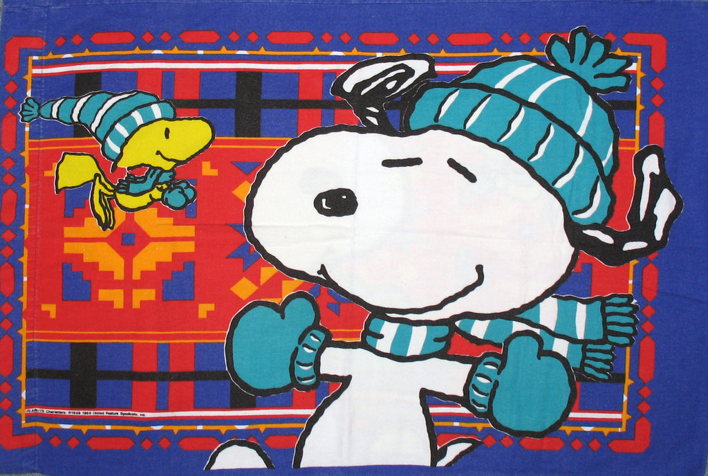 Snoopy Vintage Flannel Pillow Case - Hats and Mittens
